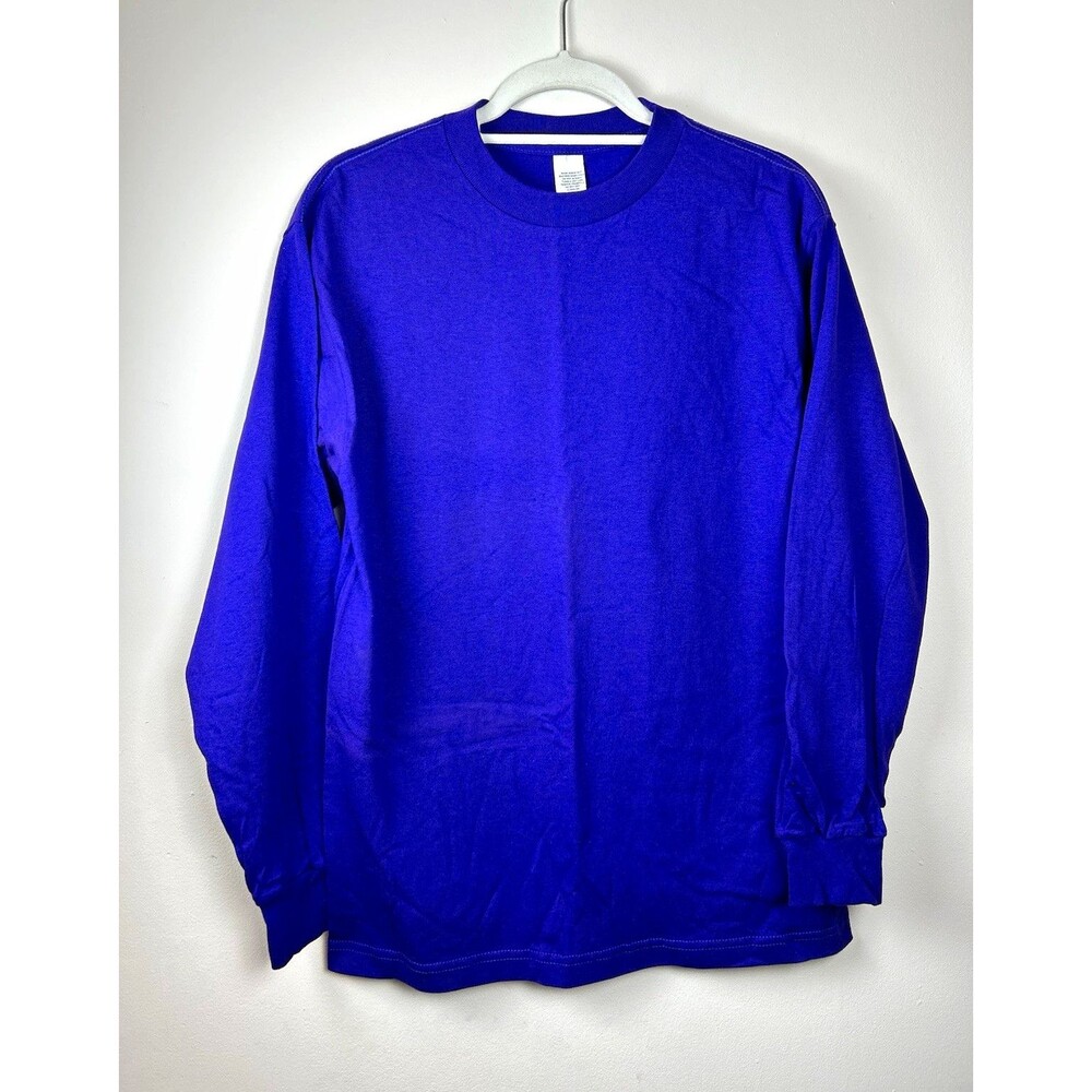 Solid Purple Long Sleeve Crew Neck T-Shirt M 100% Cotton Knit Minimalistic Blank